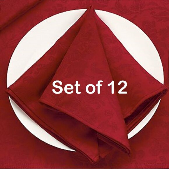 brand new Set: 1 RED Damask Fabric 60"x144" Tablecloth AND 12 Table Napkins - Picture 5 of 6